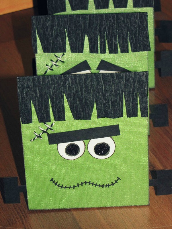 Cute Frankenstein treat bags - great for a Halloween party or fun treats!