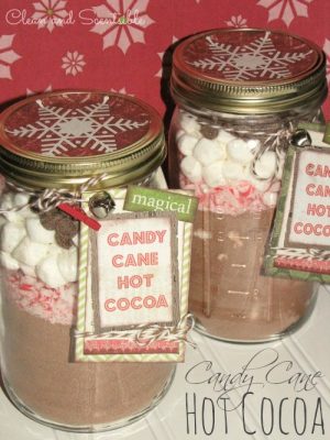 Candy Cane Hot Cocoa in mason jars. Such a cute Christmas gift idea!