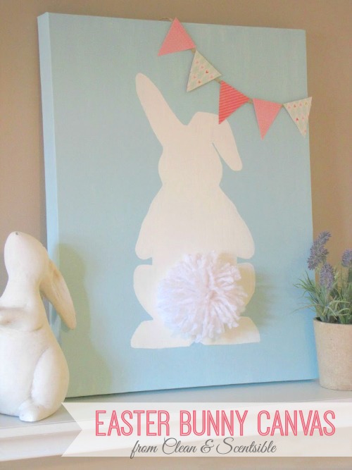 Cute Easter Bunny Canvas. Love the pom pom tail! // cleanandscentsible.com