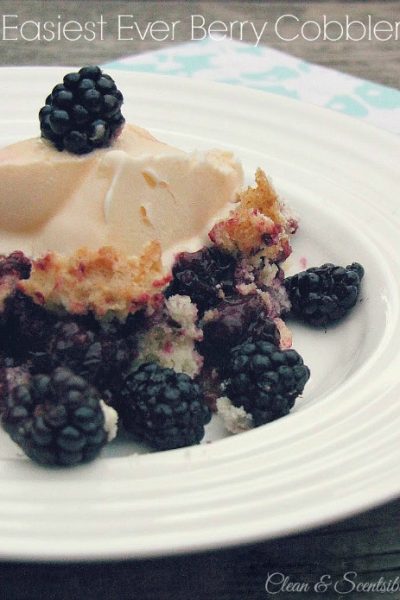 The easiest ever berry cobbler! Only 3 ingredients and less than 5 minutes prep time needed! // cleanandscentsible.com