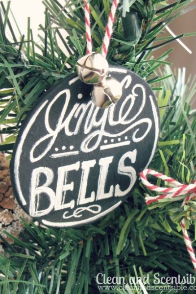 Chalkboard Christmas tree ornaments using your favorite Christmas songs!