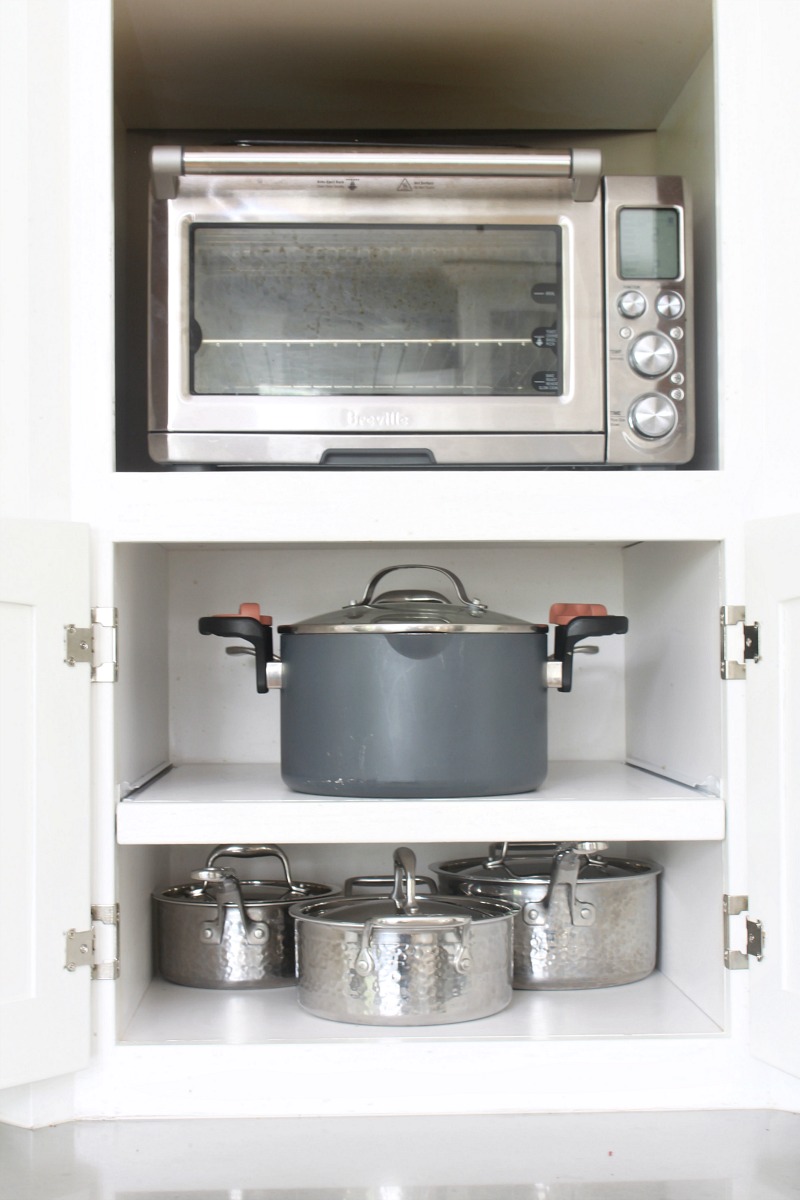 Kitchen storage for pots and pans.