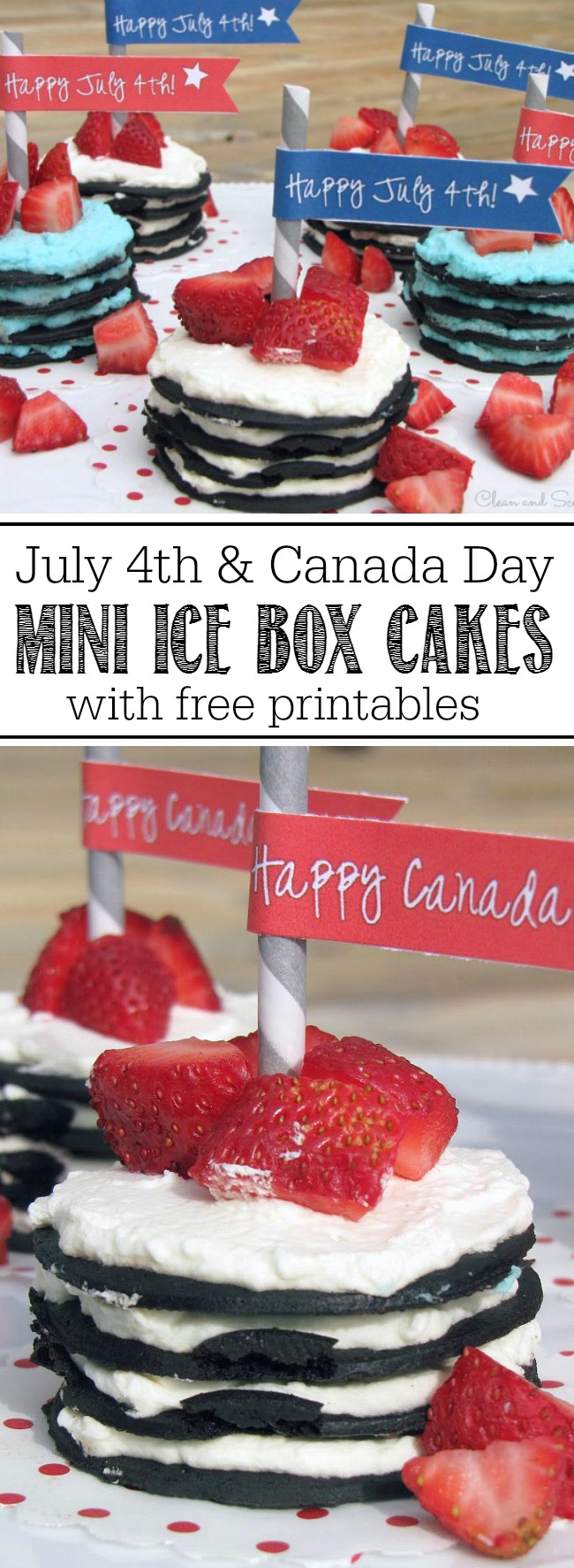 These mini ice box cakes are such a fun and easy dessert idea for July 4th or Canada Day. Free printable flags included too!