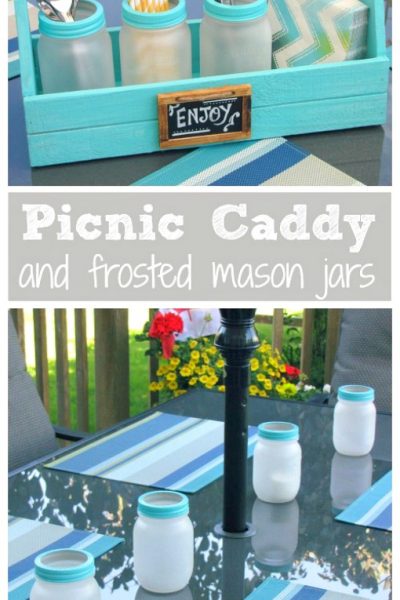 I love these frosted mason jars and picnic caddy. So many uses!
