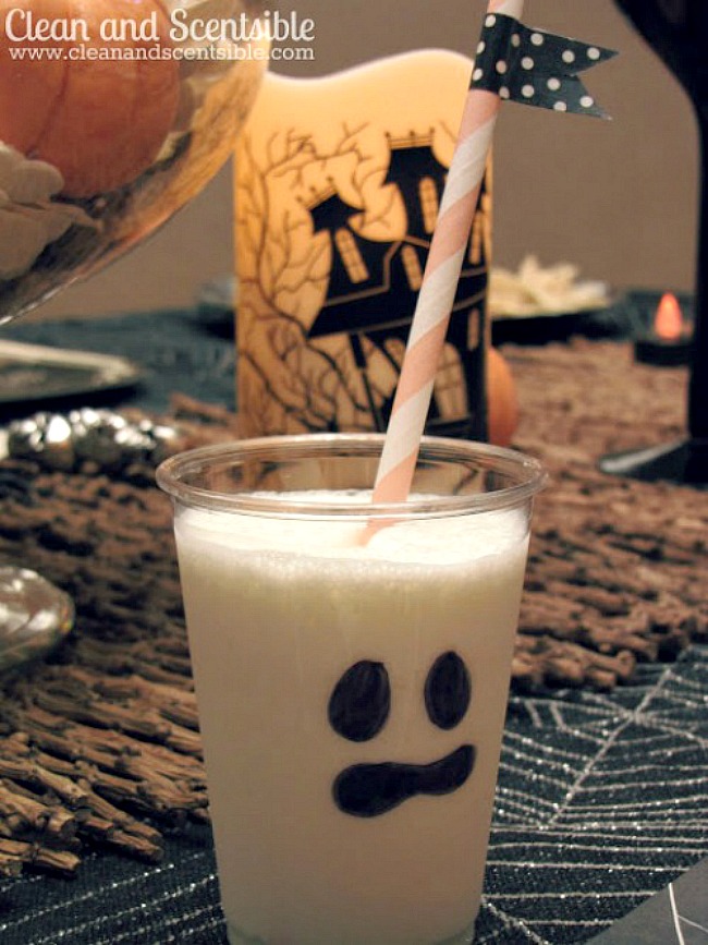 Ghost milk. Draw faces on a a clear plastic cup and just add milk!