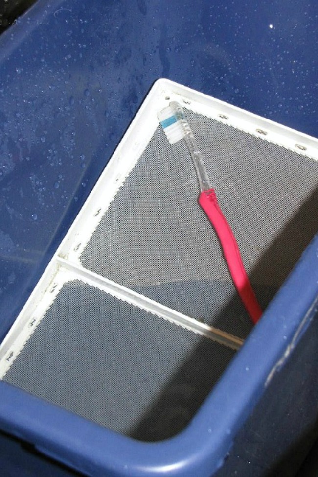 Cleaning a dryer lint catcher.