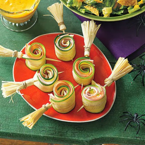 Ham and Cheese Witches' Brooms Roll-ups plus lots of other fun and healthy Halloween food ideas.