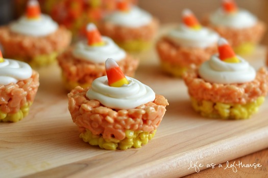 Candy corn Rice Kripie cupcakes and lots of other fun candy corn inspired food ideas!