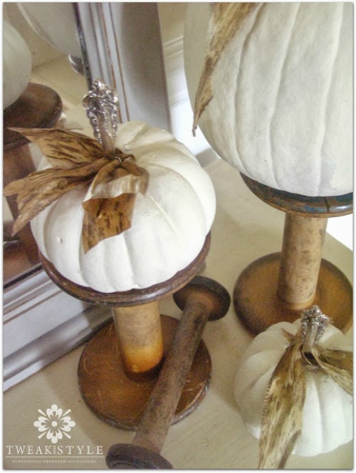 Tarnished silver stemmed pumpkins and other pumpkin decorating and recipe ideas.