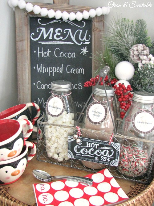 Cute candy cane hot cocoa bar! //cleanandscentsible.com