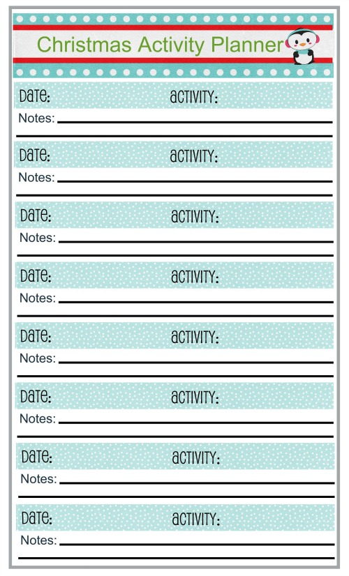 Free printable activity planner to help you stay organized for the holidays!