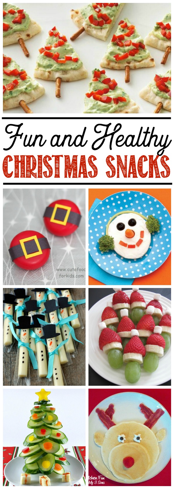 Awesome ideas for healthy Christmas snacks! Great for class parties or as an alternative to all of that holiday sugar!