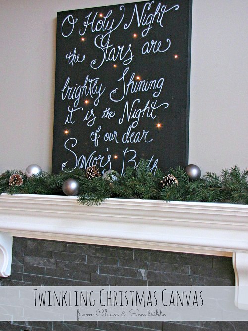 Create a beautiful holiday sign with a canvas and Christmas lights. It looks so pretty at night!