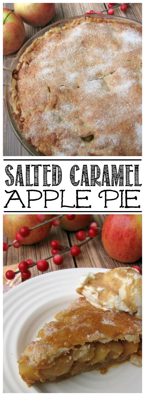 This salted caramel apple pie is a fall favorite! Perfect for family gatherings, Thanksgiving, and Christmas!
