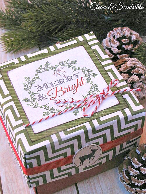 DIY Christmas Treat Box.  This is a fun way to package of Christmas gifts or baked goods and only requires 2 sheets of scrapbook paper! 