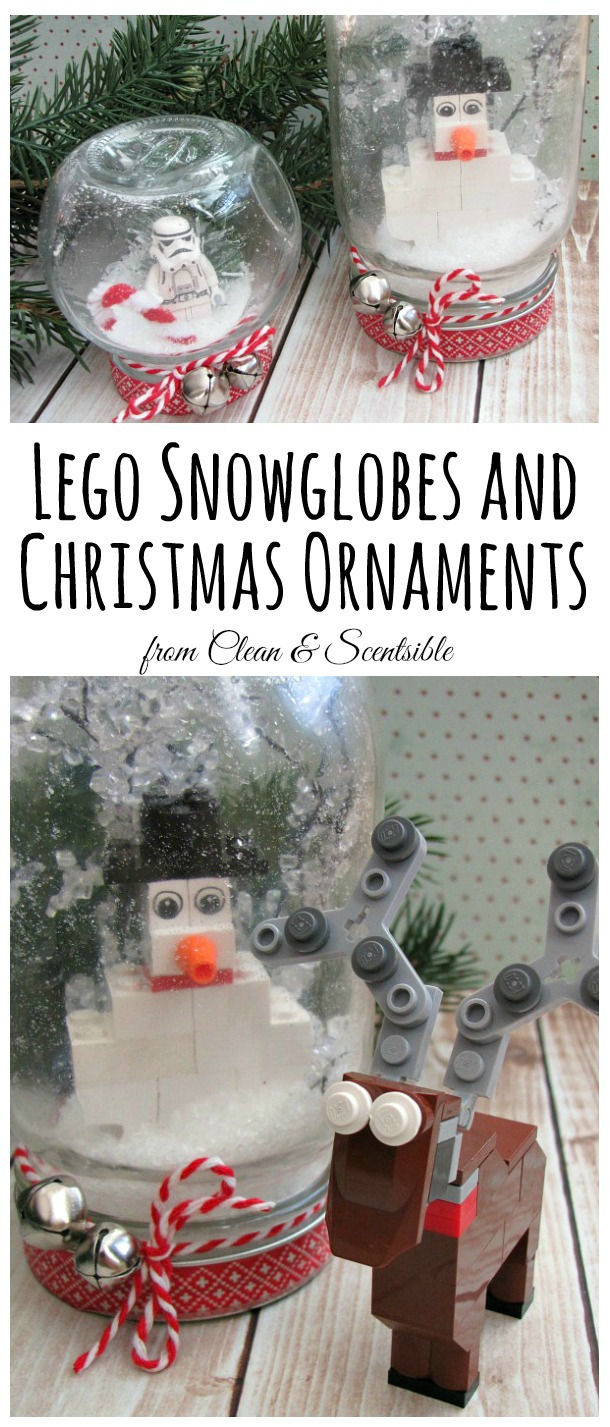 Lego Snowglobes and Christmas Ornaments.  Such a fun project to do with the kids! // cleanandscentsible.com
