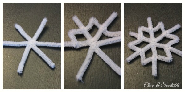Frosted pipe cleaner snowflake ornaments