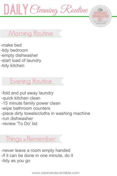 Free Daily Cleaning Routine Printable and tips for keeping your home clean. Blank printable available too to create your own!