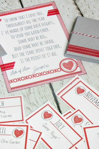 12 months of dates Valentine's Day printables and poem.