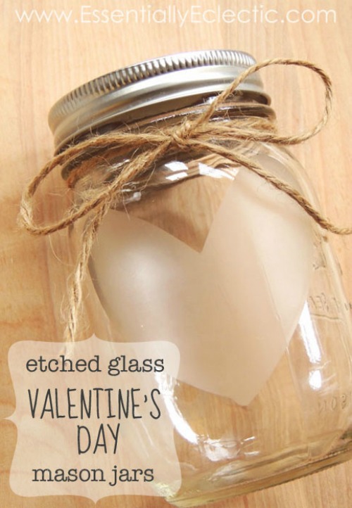 Etched Glass Valentine's Day Mason Jars