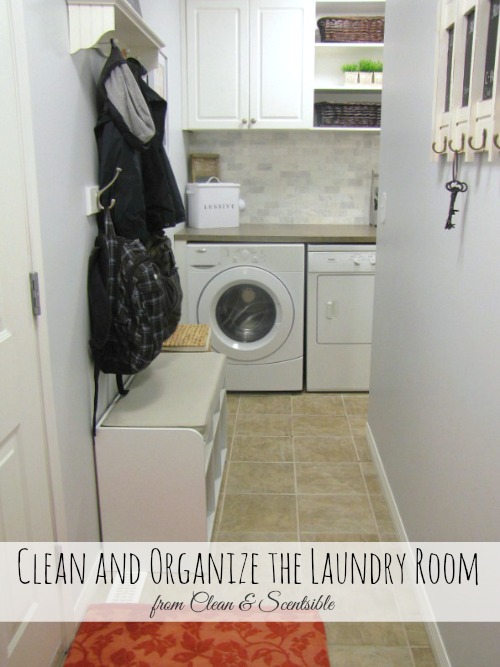 Clean and organize the laundry room.  Free printable checklists included.