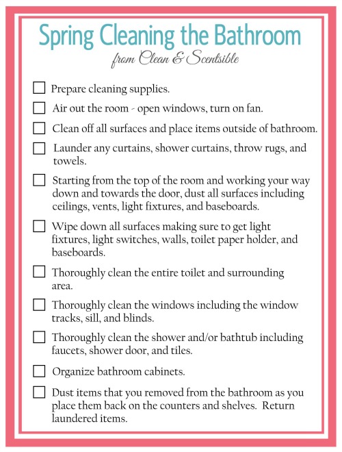 Free printable checklist for Spring Cleaning the bathroom!