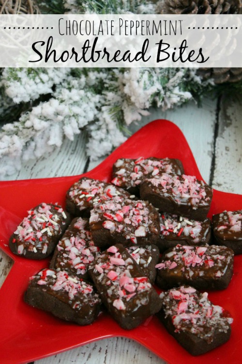 Chocolate peppermint shortbread bites. These are sure to be a holiday hit!