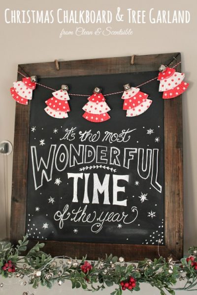 Christmas chalkboard and cute cupcake liner Christmas tree bunting. // cleanandscentsible.com