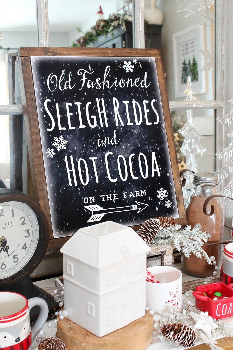 Old Fashioned Sleigh Rides cahlkboard printable with a DIY canvas frame.
