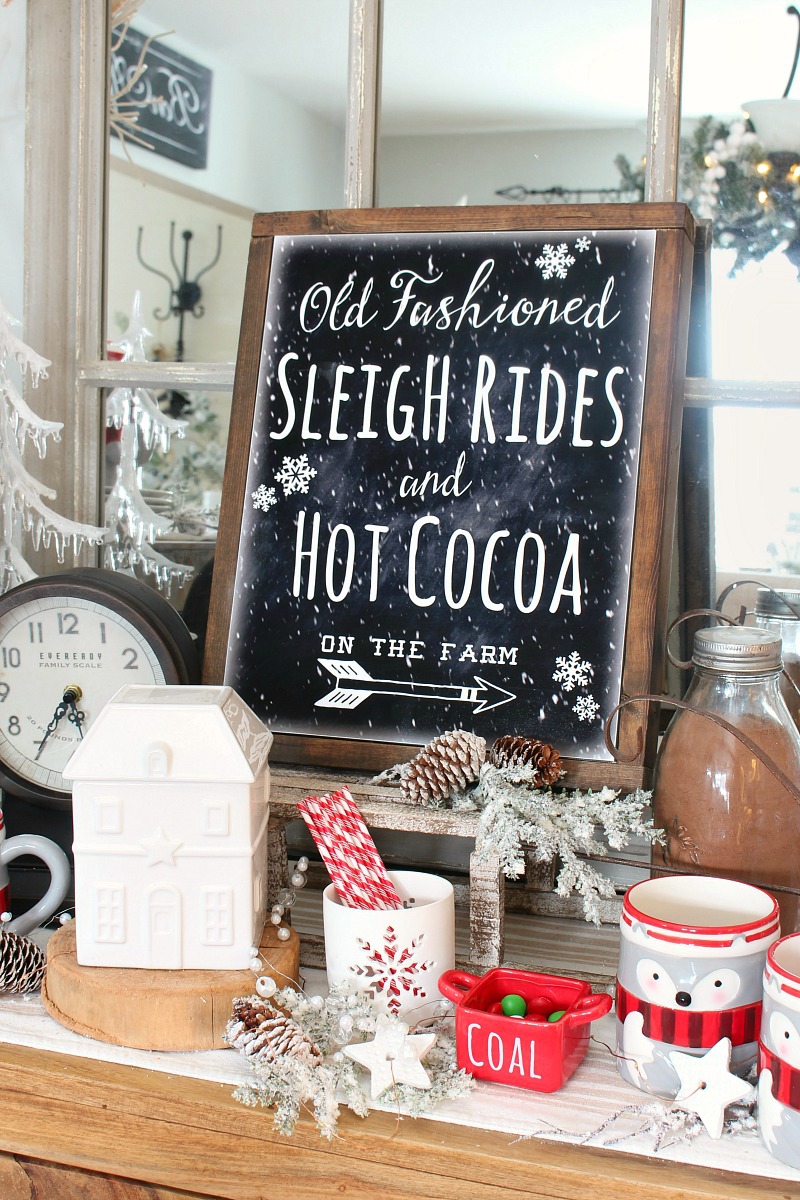 Old Fashioned Sleigh Rides cahlkboard printable with a DIY canvas frame.