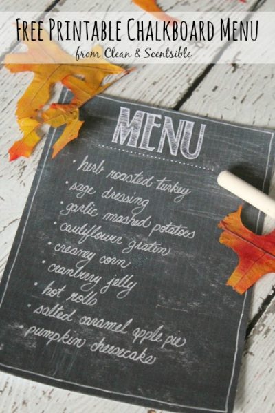 Free printable chalkboard menu. Perfect for Thanksgiving or Christmas dinner!
