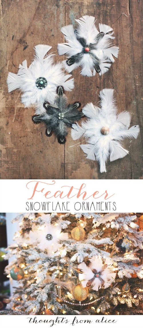 Feather Snowflake Ornaments. These are SO beautiful!