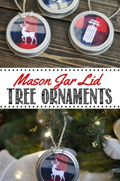 Mason Jar Lid Tree Ornaments. These are SO cute and easy to do. Customize with whatever material you would like.