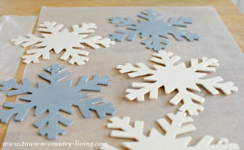Glittered wooden snowflakes.  So pretty and easy to do!