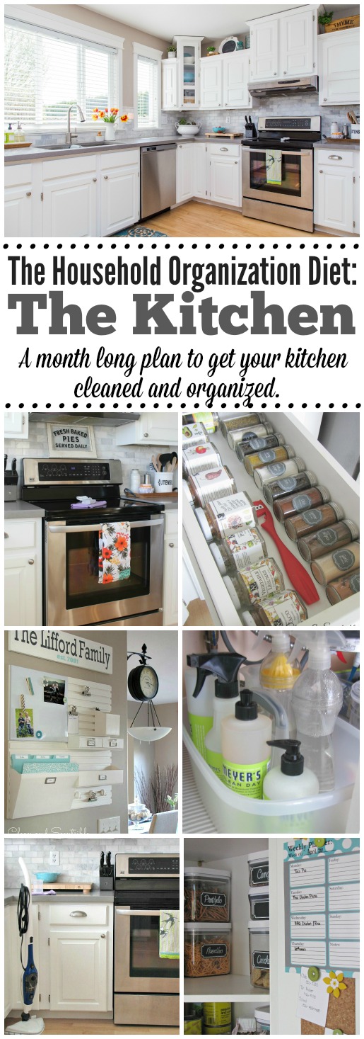 Everything you need to get your kitchen cleaned and organized! Free printables included for this month long plan. // cleanandscentsible.com