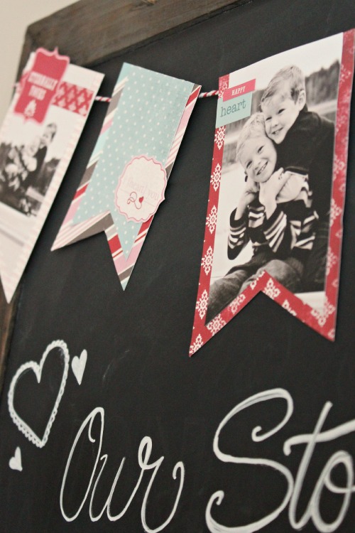 Cute Valentine's Day Chalkboard with Photo Bunting.  // cleanandscentsible.com