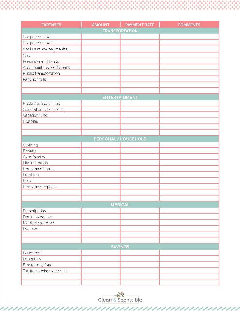 Family Binder Budgeting Printables - Clean and Scentsible