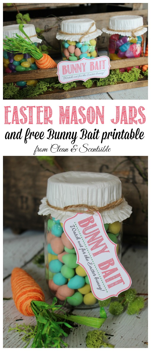 Easy Easter Mason Jar display with free printable. Also works as a cute gift idea! // cleanandscentsible.com