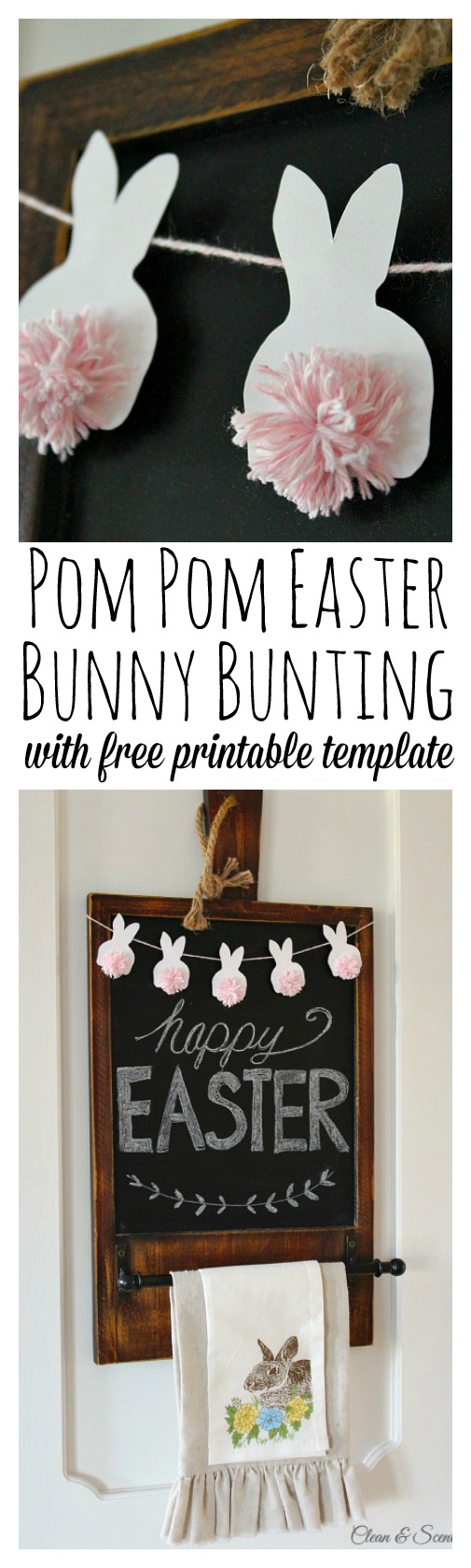 Adorable Easter bunny bunting with free template. Love those baker's twine pom pom tails! // cleanandscentsible.com