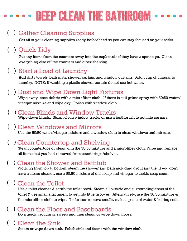 How to deep clean the bathroom. Great tips and a free printable to help keep you on track! // cleanandscentsible.com