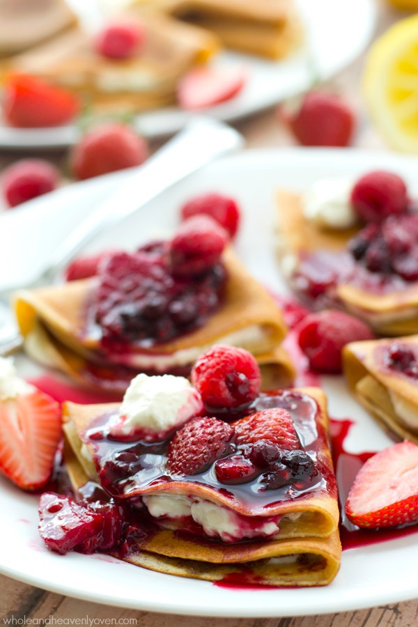 Mixed berry cream cheese crepes and lots more delicious breakfast ideas. Perfect for Mother's Day!
