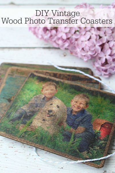 DIY Vintage Photo Coasters. Use this easy photo transfer technique to transfer your photos onto wooden coasters or any other wooden surface. So much fun to play around with!
