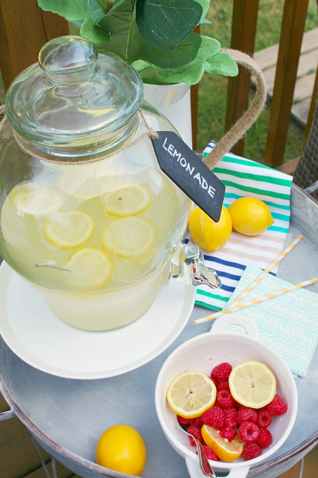 Homemade lemonade on a stand.