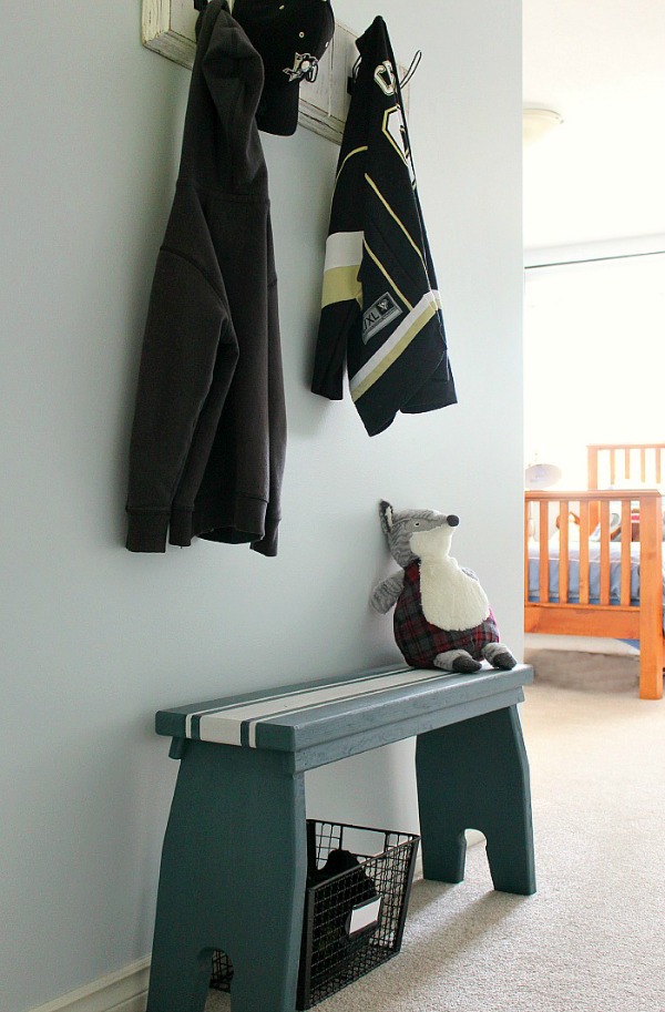 Create a mini-mudroom in the bedroom to store hoodies, extra shoes, and backpacks.