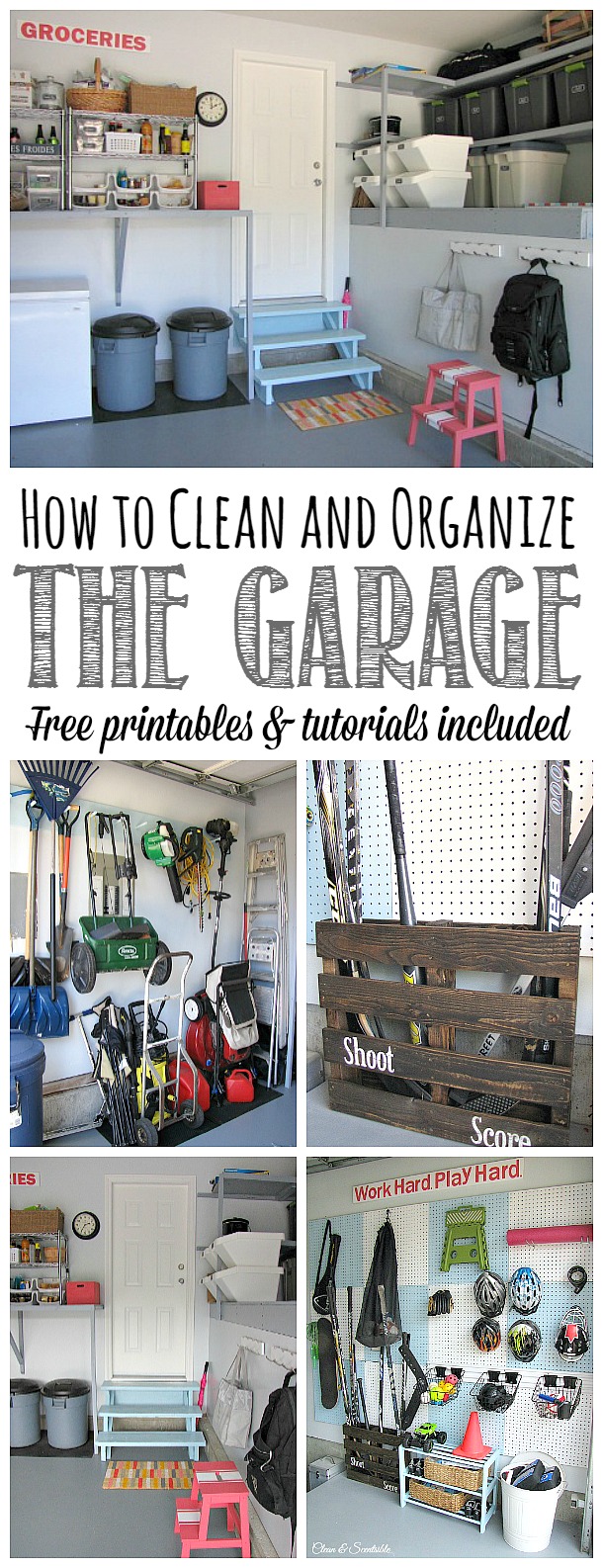 Everything you need to get your garage cleaned and organized!  Tons of great ideas and tutorials as well as free printables to keep you on track.  Part of The Household Organization Diet.