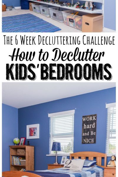 Great tips for getting those kids' bedrooms decluttered and organized. Part of The Six Week Decluttering Challenge.