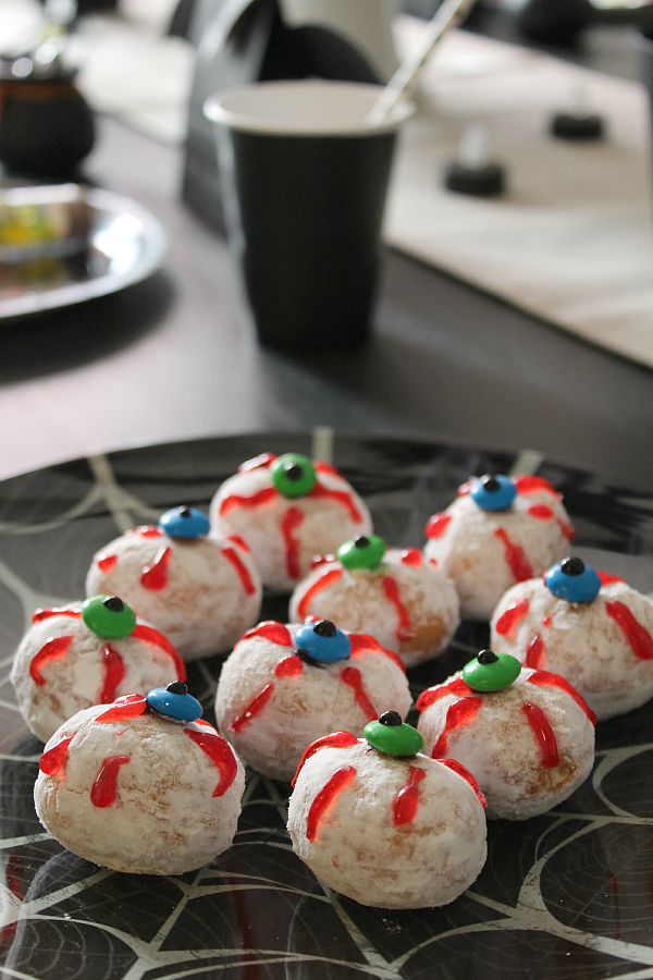 Donut hole eye balls and other fun Halloween party ideas!