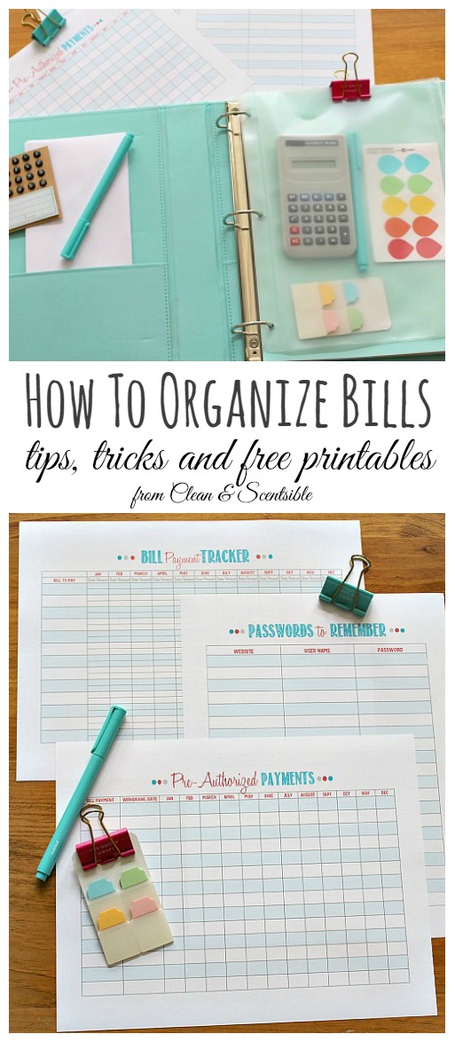 Great tips to organize your bills with free printables included. Everything you need!