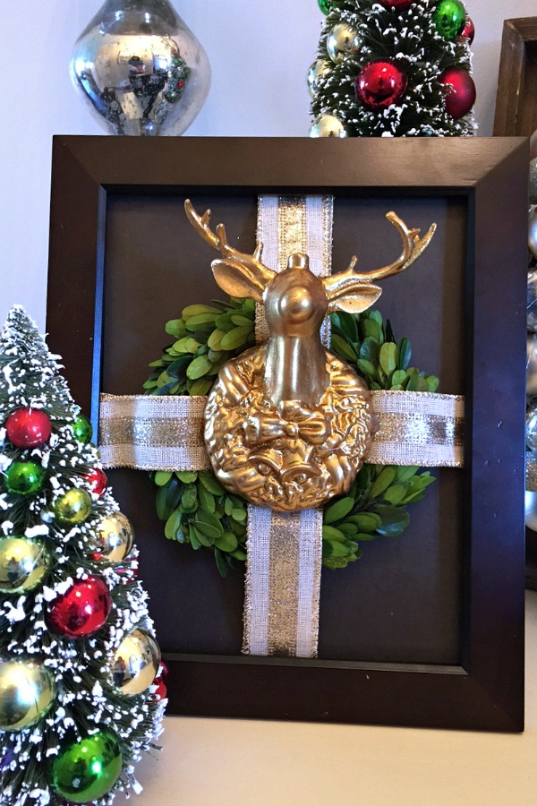 Framed reindeer wreath. Cute idea and simple to do!