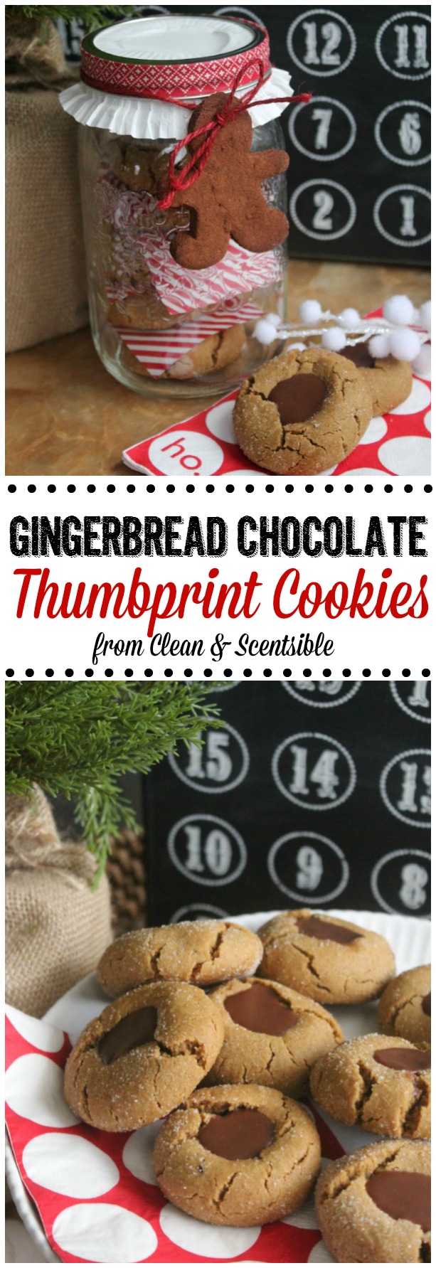 These gingerbread chocolate thumbprint cookies are soft and chewy with just the right hit of chocolate! If you are looking for a new Christmas cookie recipe, this is sure to be a favorite!